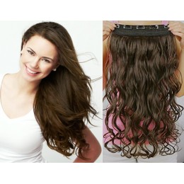 One piece full head 5 clips clip in hair weft extensions wavy – dark brown