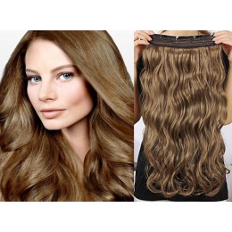 One piece full head 5 clips clip in hair weft extensions wavy – light brown