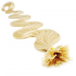 20 inch (50cm) Nail tip / U tip human hair pre bonded extensions wavy - the lightest blonde