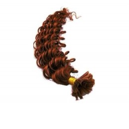 20 inch (50cm) Nail tip / U tip human hair pre bonded extensions curly - copper red