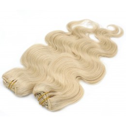 20 inch (50cm) Deluxe wavy clip in human REMY hair - the lightest blonde