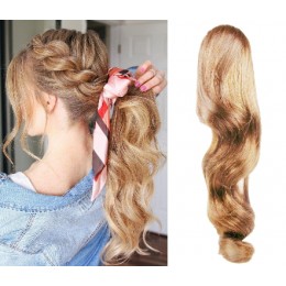 Clip in ponytail wrap / braid hair extensions 24 inch wavy - natural/light blonde
