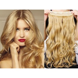 One piece full head 5 clips clip in hair weft extensions wavy – natural blonde