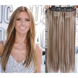 24 inches one piece full head 5 clips clip in kanekalon weft straight – dark brown / blonde