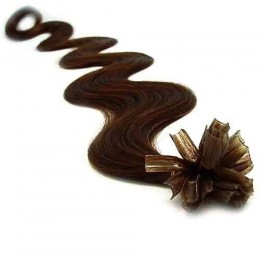 20 inch (50cm) Nail tip / U tip human hair pre bonded extensions wavy - dark brown