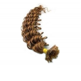 24 inch (60cm) Nail tip / U tip human hair pre bonded extensions curly - light brown