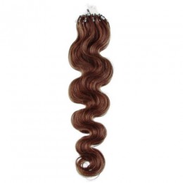 24 inch (60cm) Micro ring / easy ring human hair extensions wavy - medium light brown