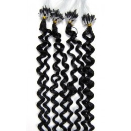 20 inch (50cm) Micro ring / easy ring human hair extensions curly - black