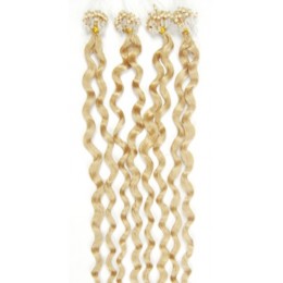 20 inch (50cm) Micro ring / easy ring human hair extensions curly - the lightest blonde
