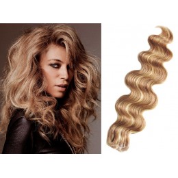 24 inch (60cm) Tape Hair / Tape IN human REMY hair wavy - light blonde / natural blonde
