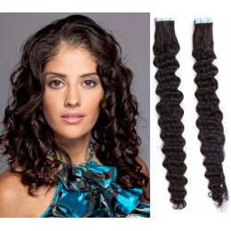 20 inch (50cm) Tape Hair / Tape IN human REMY hair curly - natural black