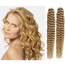 20 inch (50cm) Tape Hair / Tape IN human REMY hair curly - natural blonde