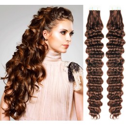 24 inch (60cm) Tape Hair / Tape IN human REMY hair curly - medium brown