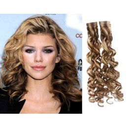 24 inch (60cm) Tape Hair / Tape IN human REMY hair curly - mixed blonde